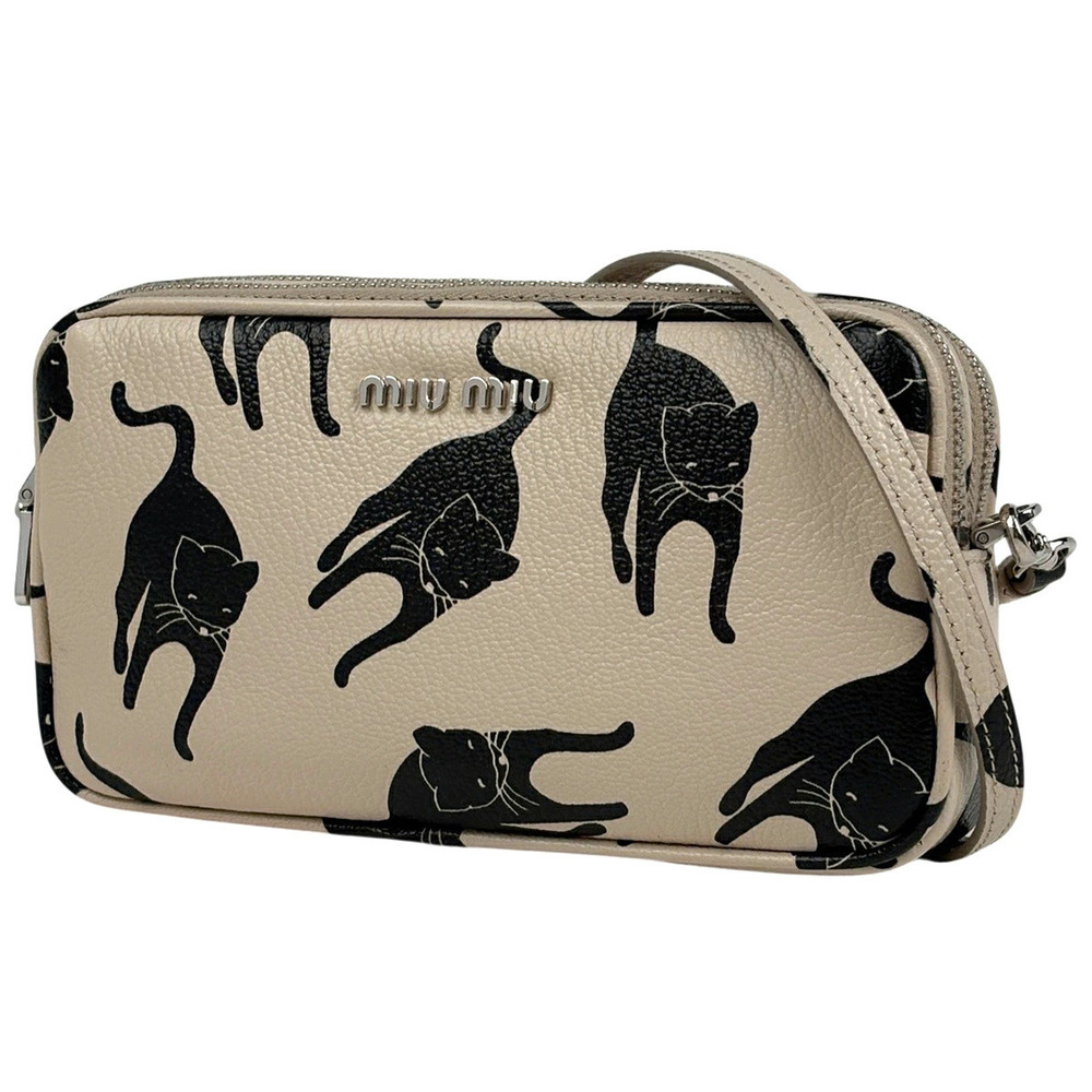 Miu Miu Shoulder Bag Cat Leather Beige Cream